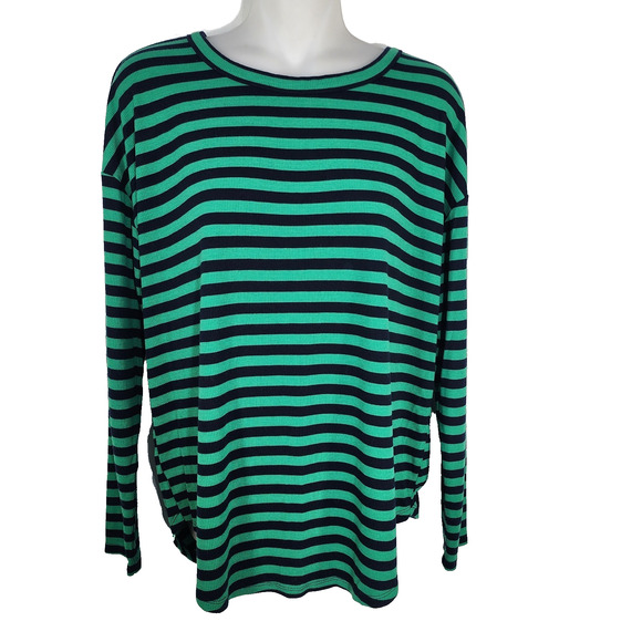 Lou & Grey Top Women's Medium Rib Knit Striped Signaturesoft Jersey Shirttail - Picture 1 of 7